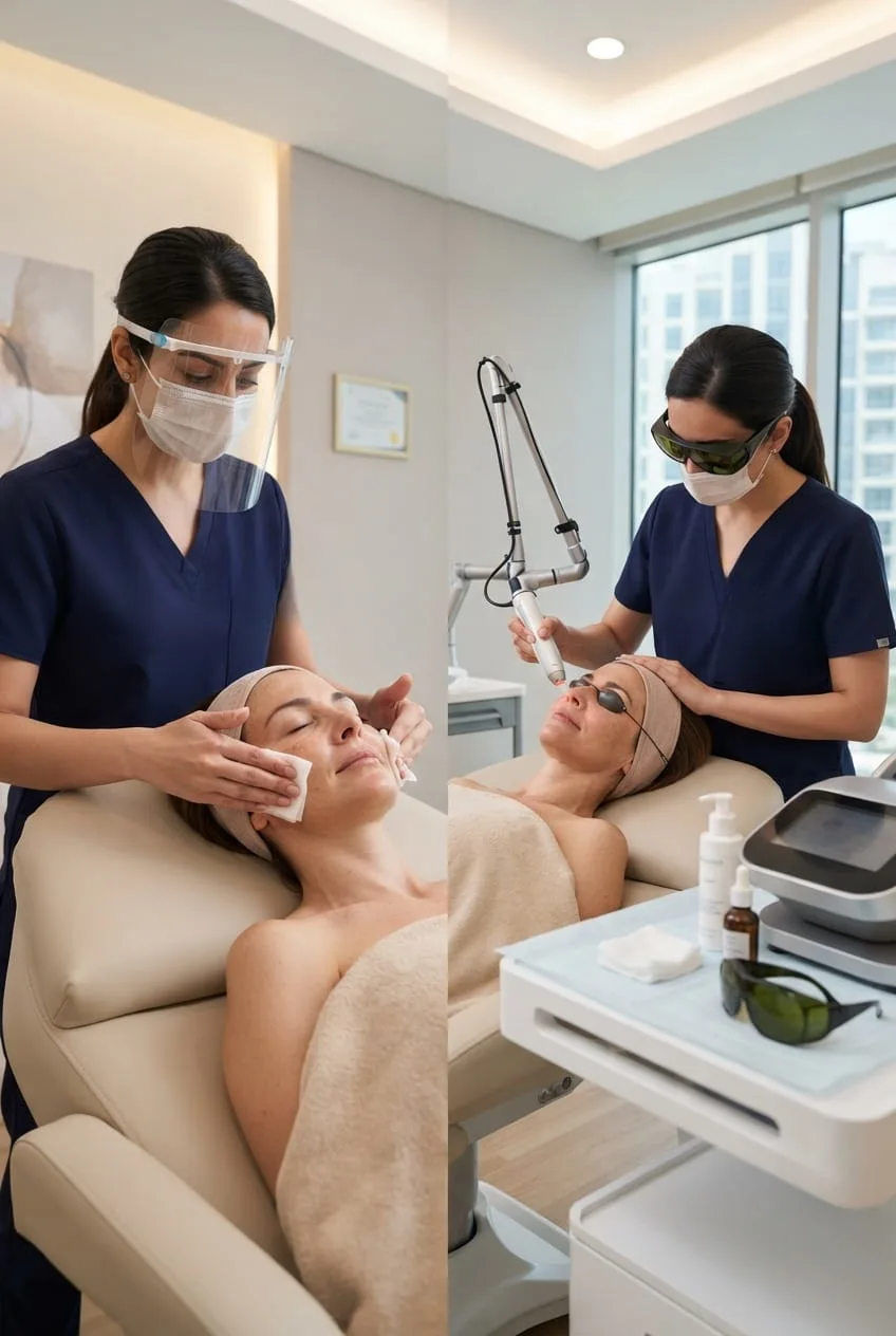 Laser device used during pigmentation treatment session