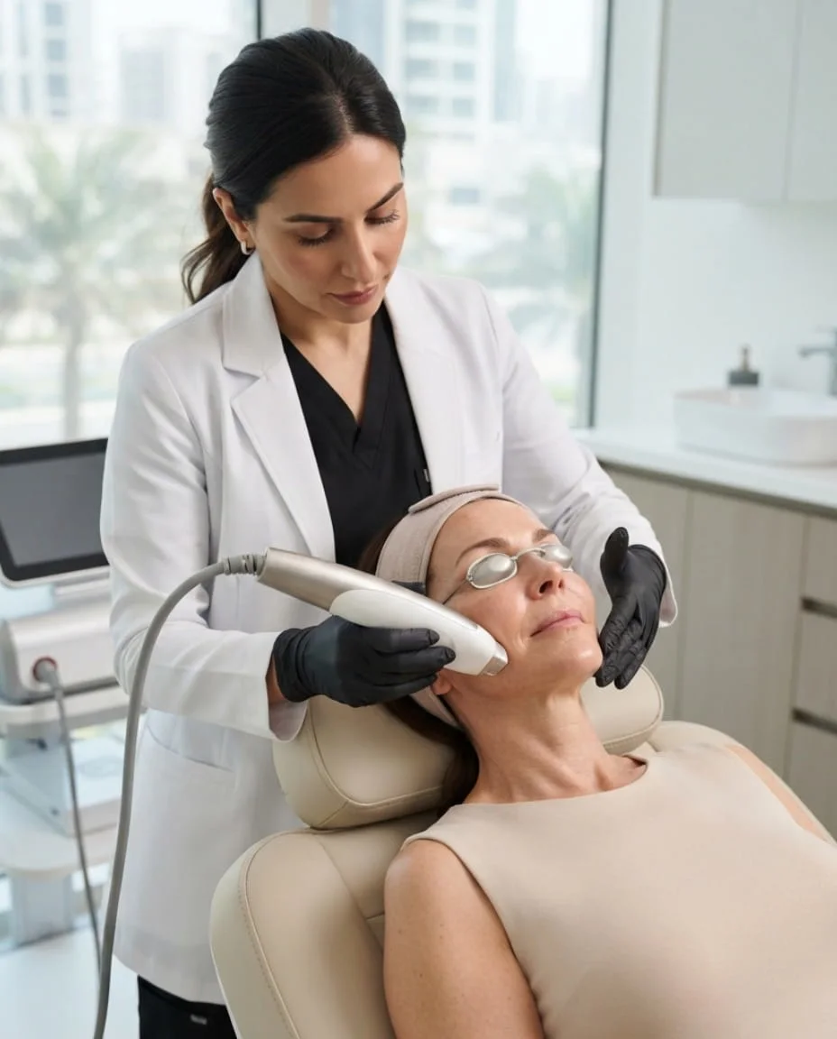 Laser skin tightening treatment session at Vedara Care JVC