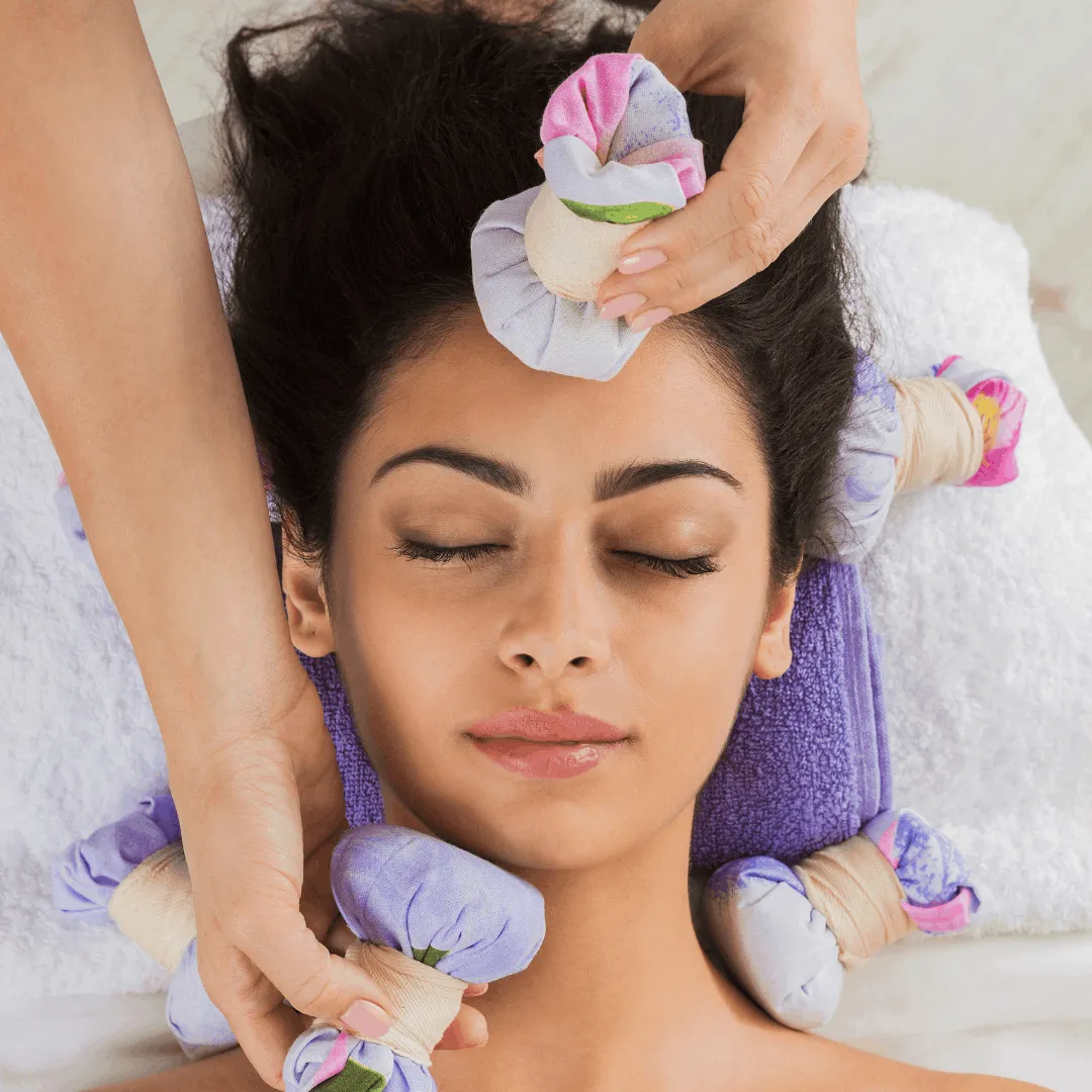 Njavara rice boluses being dipped in warm herbal medicated milk at Vedara Care Ayurveda clinic, JVC Dubai
