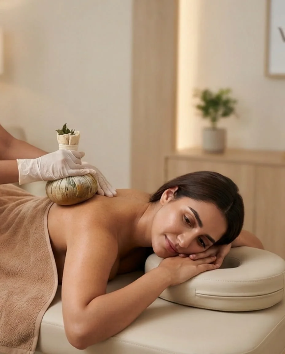 Patra Pinda Sweda herbal bolus therapy consultation at Vedara Care Polyclinic in JVC