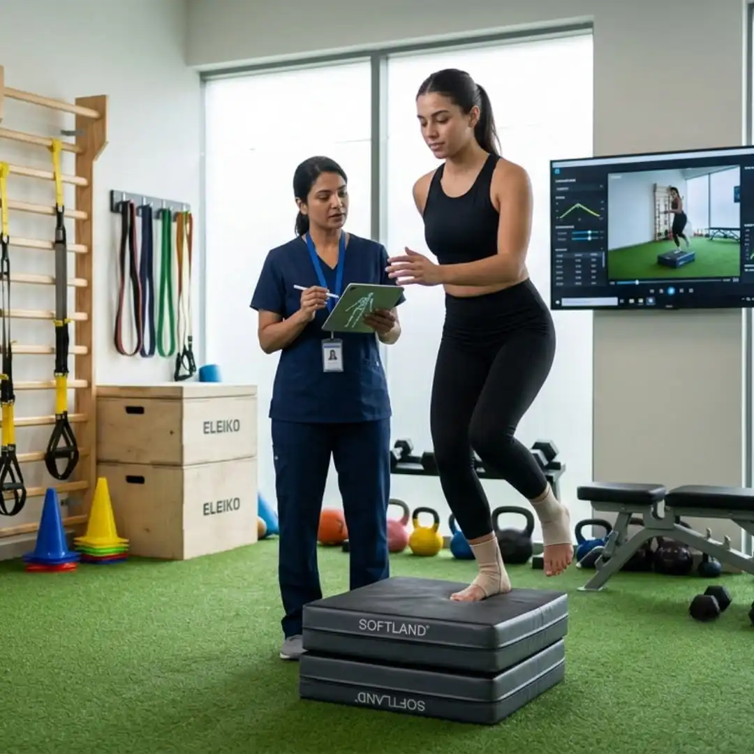 Sports physiotherapist treating athlete at Vedara Care JVC clinic Dubai