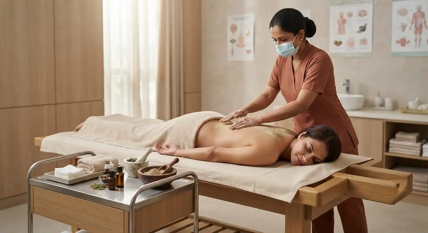 Classical Udvartana Rukshana Therapy — Herbal Powder Massage for Kapha Reduction